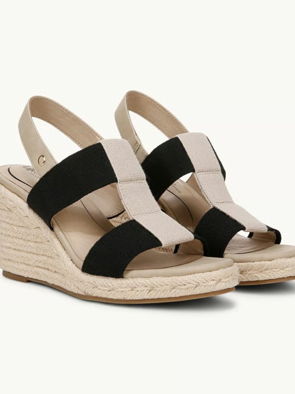 Life Stride "Tallulah" Black/Cream Espadrille Wedge Sandals NEW in Box Size 10M